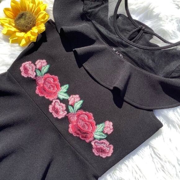 Children’s Place Floral Black Short Dress Size XXL 16 Juniors Formal Dance Frill - Picture 1 of 10